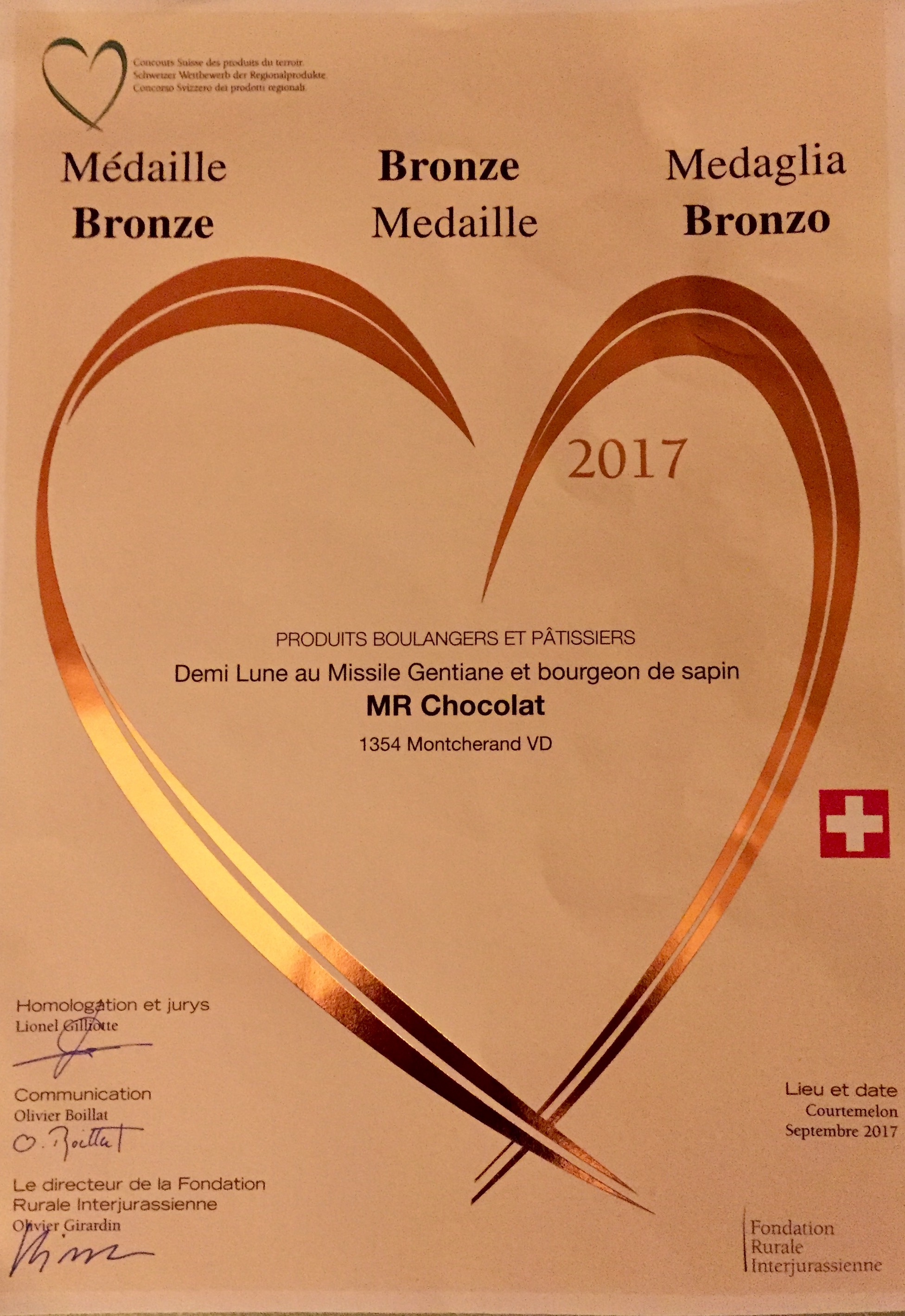 Médaille de bronze terroir suisse 2017